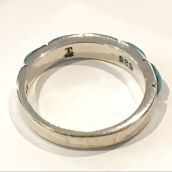 Sterling Silver Turquoise Cabochon Inlay Band Ring Sz 8 - Picture 6 of 7